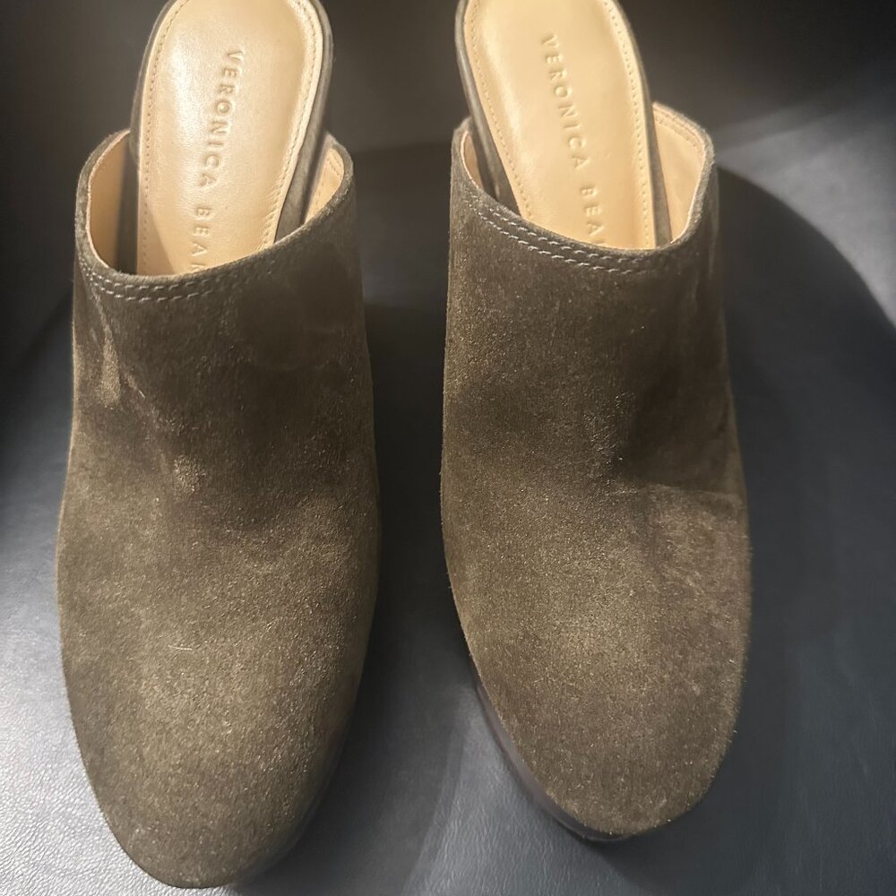 Veronica Beard Olive Suede Mules